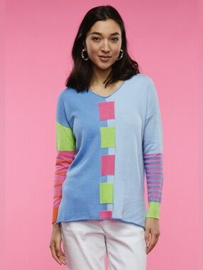 Zaket & Plover Bright Jumper Intarsia Squares Sweater Size Medium Cashmere Blend